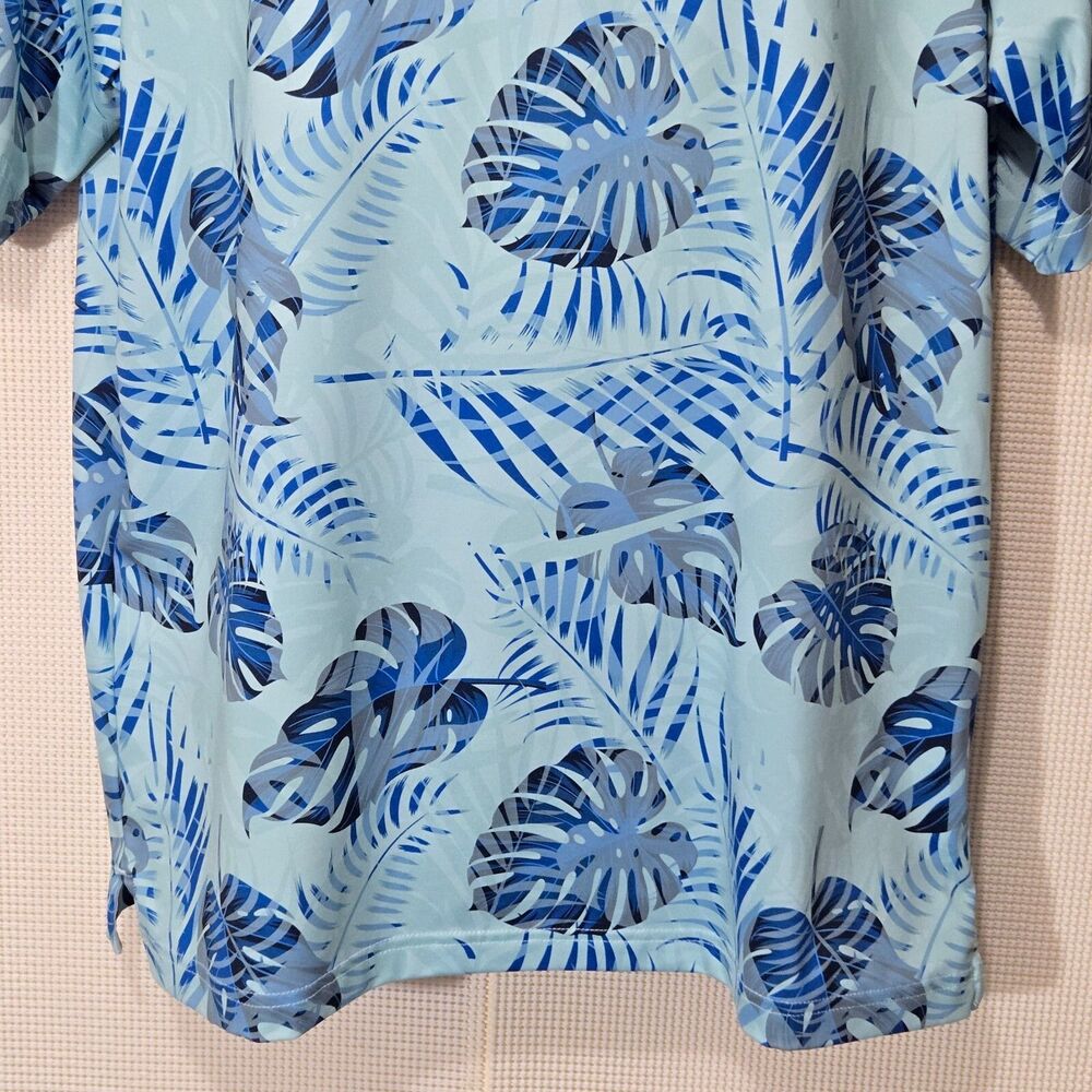 Walter Hagen Shirt Mens Large Golf Polo Blue Palm Floral 11 Majors Hawaiian - Picture 3 of 10